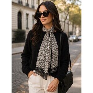 Anne Klein  Scarf Snake Print sheer Black and white rectangular 10X53